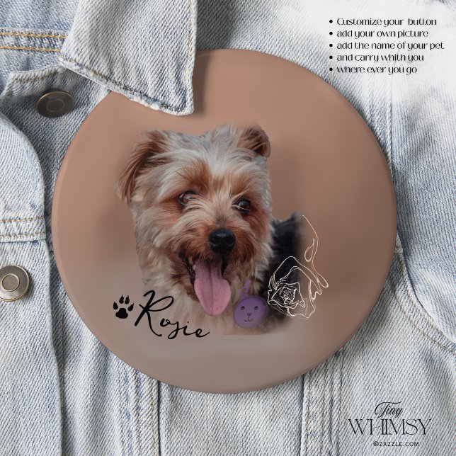 Bóton Redondo 15.24cm Foto personalizada de Yorkshire Terrier Dog (Personalized Yorkshire Terrier Dog Photo Button)