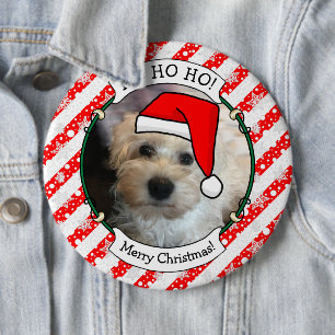 Bóton Redondo 15.24cm Foto personalizada Santa Hat Pet HO HO