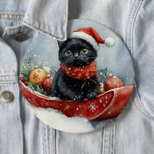 Bóton Redondo 15.24cm Gata Preta em Trenó Deixe Nevar Natal