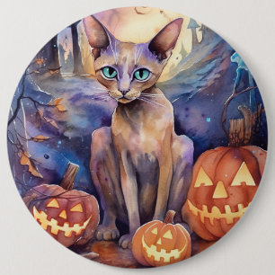 Bóton Redondo 15.24cm Gato Abissino Do Halloween Com Pumpkins Assustado