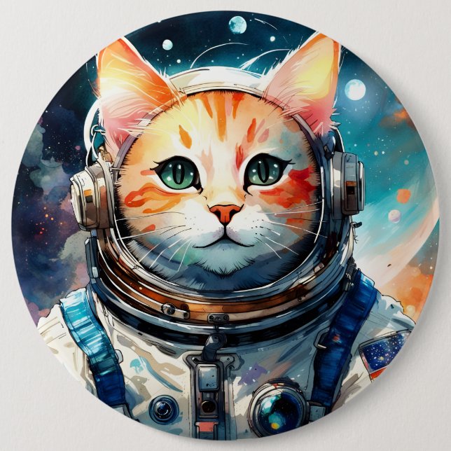 Bóton Redondo 15.24cm Gato Astronauta Adorável (Frente)