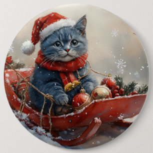 Bóton Redondo 15.24cm Gato Azul Oriental que Dorme Deixa nevar no Natal