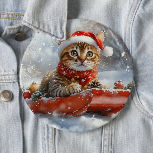 Bóton Redondo 15.24cm Gato Bengal em Trenó Deixe Nevar Natal