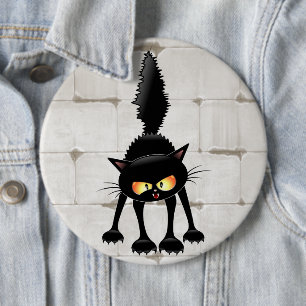 Bóton Redondo 15.24cm Gato Preto Cartoon Engraçado e Feroz