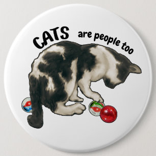 Bóton Redondo 15.24cm GATOS também são PESSOAS, Arte de Gato e Bolinhas 