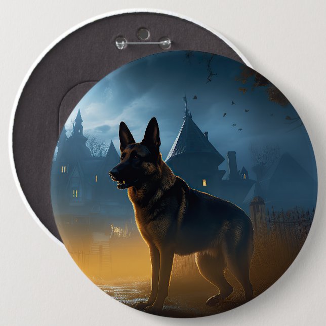 Bóton Redondo 15.24cm German shepherd de Halloween assustado (Frente & Verso)