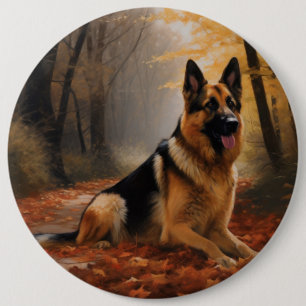 Bóton Redondo 15.24cm German shepherd no outono Folhas caem inspiração