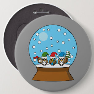 Bóton Redondo 15.24cm Globo de Neve com Três Corujas Gnomo