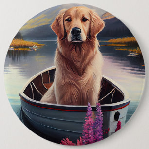 Bóton Redondo 15.24cm Golden Retriever em uma Canoa: Uma Aventura Cênica