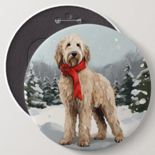 Bóton Redondo 15.24cm Goldendoodle Cachorro na Neve Natal