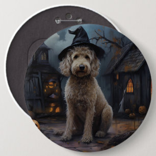 Bóton Redondo 15.24cm Goldendoodle Pumpkins Halloween Assustado