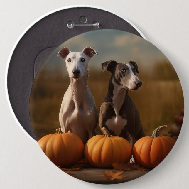 Bóton Redondo 15.24cm Greyhound Puppy Autumn Delight Pumpkin (Frente & Verso)