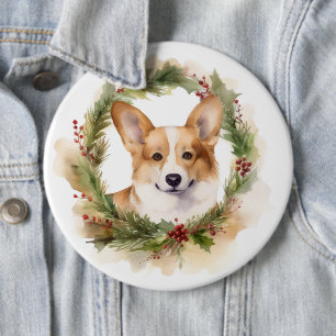 Bóton Redondo 15.24cm Grinalda de Natal do Corgi Pupila Festiva