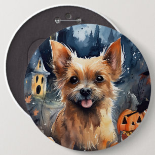 Bóton Redondo 15.24cm Halloween Australiano Terrier With Pumpkins Scary