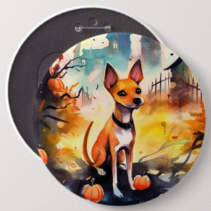 Bóton Redondo 15.24cm Halloween Basenji Com Pumpkins Assustado