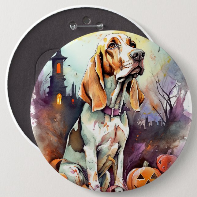 Bóton Redondo 15.24cm Halloween Basset Hound Com Pumpkins Assustado (Frente & Verso)