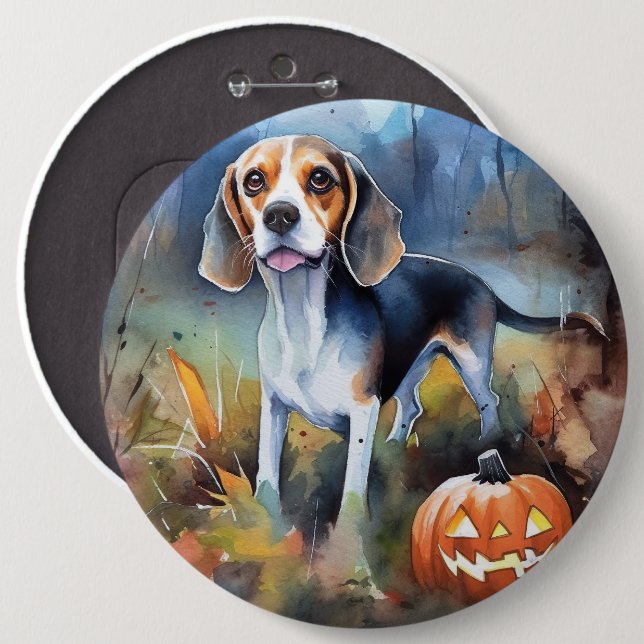 Bóton Redondo 15.24cm Halloween Beagle Com Pumpkins Assustado (Frente & Verso)