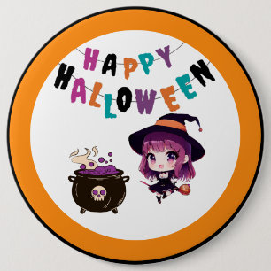 Bóton Redondo 15.24cm Halloween/bruxa/outono/outubro