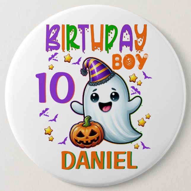 Bóton Redondo 15.24cm Halloween Ghost Birthday Boy Spooky Party Design (Frente)