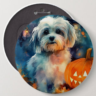 Bóton Redondo 15.24cm Halloween Havanese Com Pumpkins Assustado