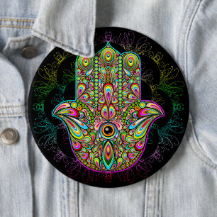 Bóton Redondo 15.24cm Hamsa Fatma Mão Arte Psicodélica