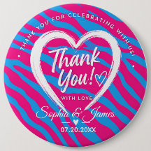 Hot Pink & Blue Zebra Wedding Thank You 