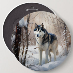 Bóton Redondo 15.24cm Husky Siberiano Deixe Nevar Natal
