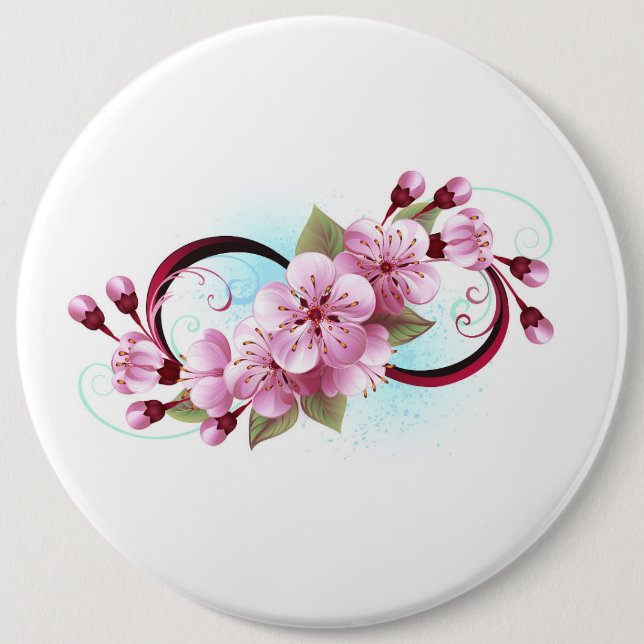 Bóton Redondo 15.24cm Infinidade com Flores de Flor Sakura (Frente)