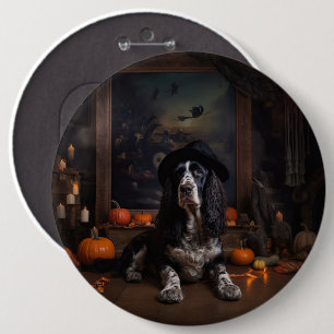 Bóton Redondo 15.24cm Inglês Cocker Spaniel Pumpkins Halloween Assustado