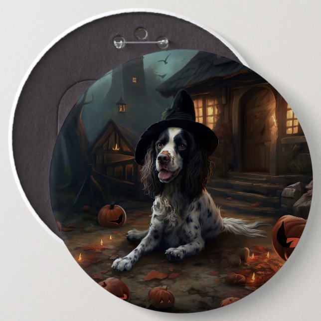 Bóton Redondo 15.24cm Inglês Springer Spaniel Pumpkins Halloween Scary (Frente & Verso)