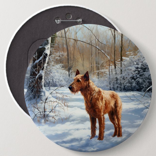 Bóton Redondo 15.24cm Irish Terrier Deixe Nevar Natal (Frente & Verso)