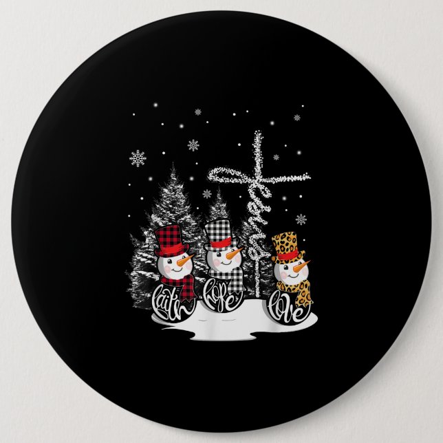 Bóton Redondo 15.24cm Jesus ama| Jesus Faith Hope Love Snowman (Frente)