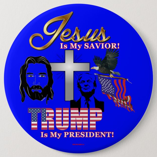 BÓTON REDONDO 15.24CM JESUS É MINHA TRUMP SAVIOR É MEU PRESIDENTE! (Frente)