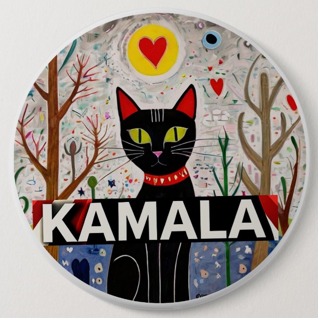 Bóton Redondo 15.24cm Kamala Black Cat Heart Kamala Button (Frente)