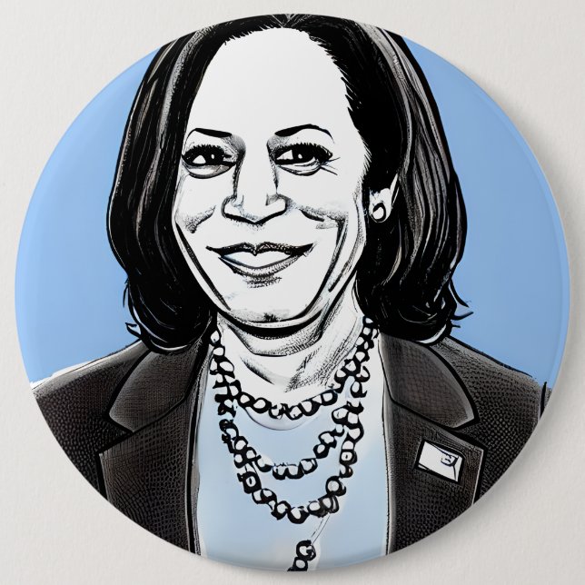 Bóton Redondo 15.24cm Kamala Harris Caricatura Política (Frente)