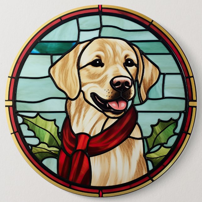 Bóton Redondo 15.24cm Labrador StainGlass Christmas (Frente)