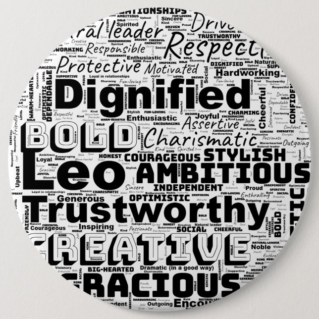 Bóton Redondo 15.24cm Leo Zodiac Word Cloud Inspiration (Frente)