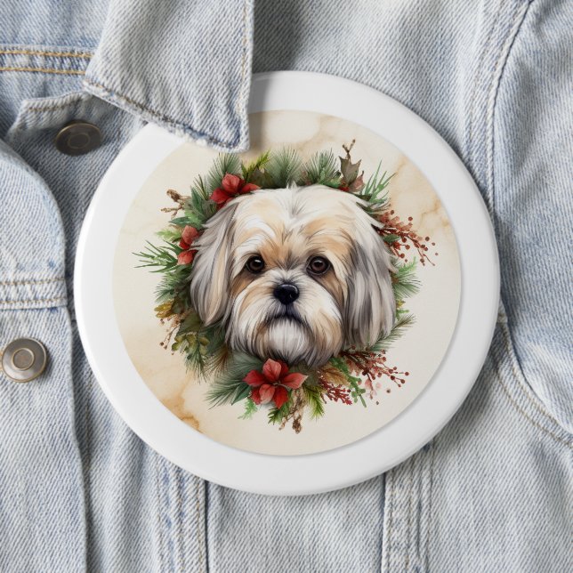Bóton Redondo 15.24cm Lhasa Apso Christmas Wreath Festivo Pup (In Situ)