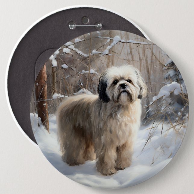 Bóton Redondo 15.24cm Lhasa Apso Deixe Nevar Natal (Frente & Verso)