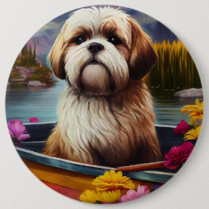 Bóton Redondo 15.24cm Lhasa Apso em uma Canoa: Uma Aventura Cênica