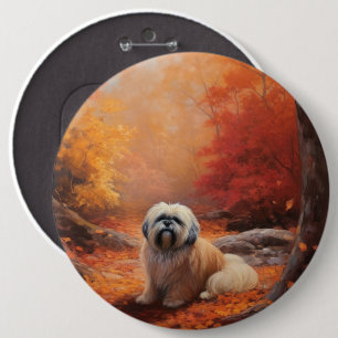 Bóton Redondo 15.24cm Lhasa Apso na queda das folhas de outono inspira