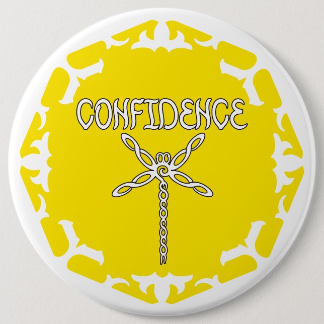 Bóton Redondo 15.24cm Libélula do Chakra do Plexo Solar Amarelo com Fund (Frente)