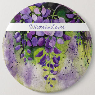Bóton Redondo 15.24cm Lindas Flores De Wisteria Em Aquarela
