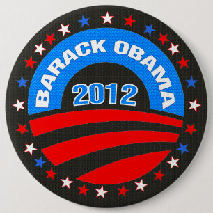 Bóton Redondo 15.24cm Logotipo Barack Obama 2012 Fundo Preto