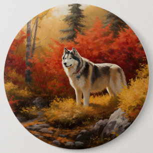 Bóton Redondo 15.24cm Malamute do Alasca nas Folhas do outono inspira-se