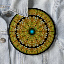 Bóton Redondo 15.24cm mandala ornamento brilhante fractal dourado