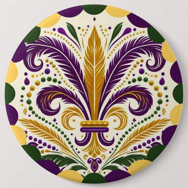 Bóton Redondo 15.24cm Mardi Gras fleur-de-lis (Frente)