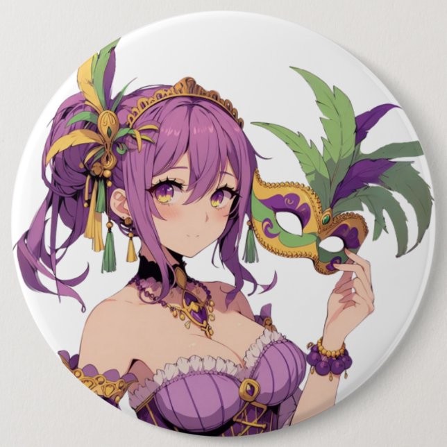 Bóton Redondo 15.24cm Máscara Anime Mardi Gras (Frente)
