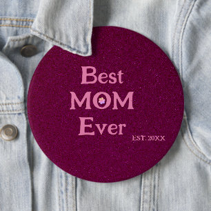 Bóton Redondo 15.24cm melhor mãe de sempre moderno retrô sólido dia das 