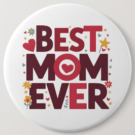 Bóton Redondo 15.24cm Melhor Mãe do Mundo Corações Fofo Dia das Mães